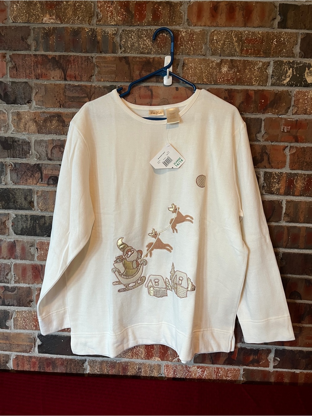 Bobbie Brooks Women’s Crème Santa Holiday Sweat Shirt Size:XL NWT